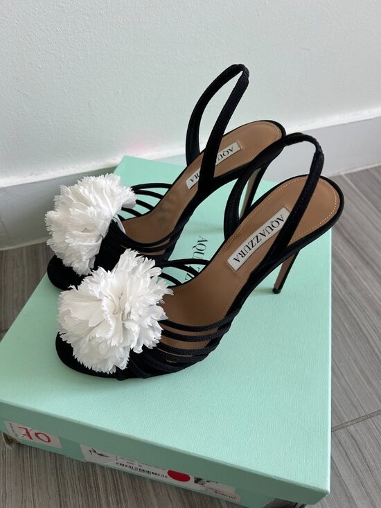 Aquazzura Love Generation 105 Black Satin Flower Sandals Heels main image 4